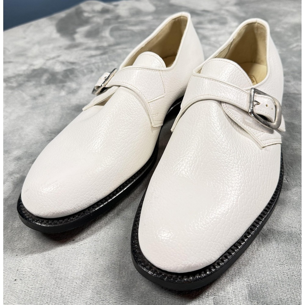 British Walkers Golf Shoes Mens 9 E White Buckle Loafers Spiked Leather Sole